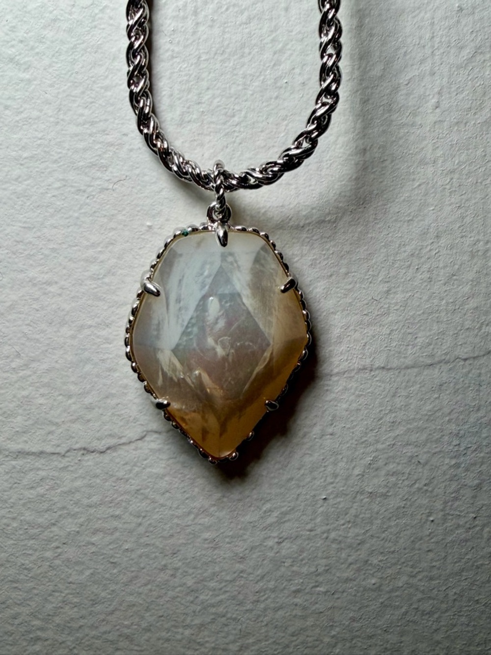 Kendra Scott silver Tessa long necklace with mother of pearl pendant